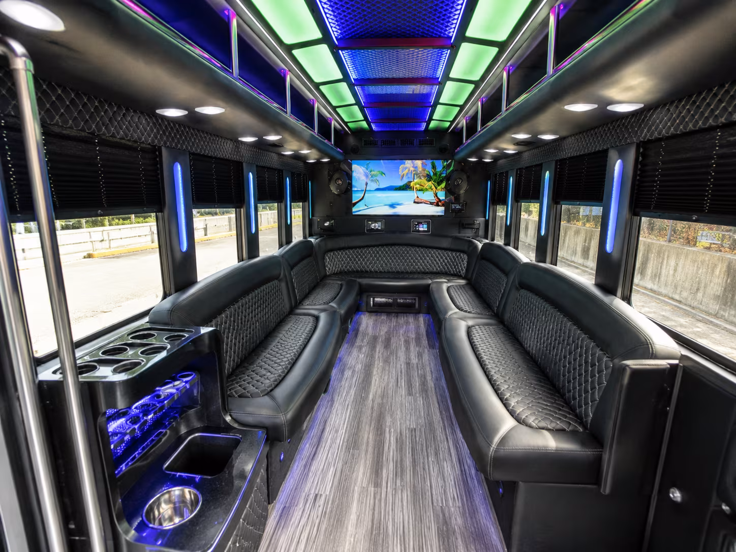 dayton 18 passenger party bus inside